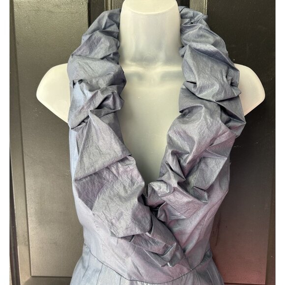 Adrianna Papell Blue Iridescent Ruffle Collar Midi Dress Size 6 Wedding Guest - Picture 5 of 12